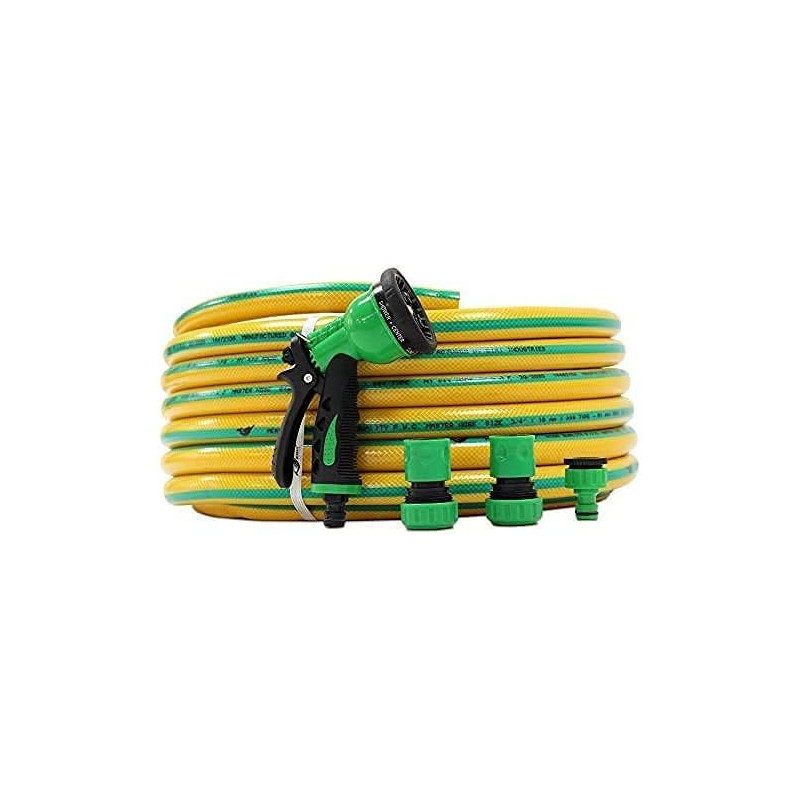 Abbasali Garden Water Hose Reinforced 1/2 Inch 25 Meter With Garden Shower And Reducers, Yellow