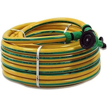 Abbasali Garden Water Hose Reinforced 1/2 Inch 25 Meter With Garden Shower And Reducers, Yellow