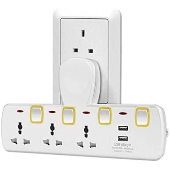 Abbasali Multi Plug Power Extension Cord With 02 Usb Hub Socket Adopter With 3 Outlet Plug Charging Station