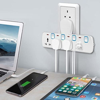 Abbasali Multi Plug Power Extension Cord With 02 Usb Hub Socket Adopter With 3 Outlet Plug Charging Station