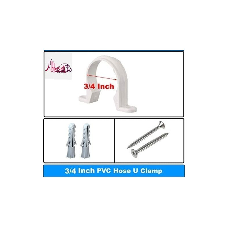 Abbasali Pvc White U Clamps Fastener Hanger Pipe Clamps Clip With Screw And Nylone Plug Gas Pipe 10 Pcs 3 4 Inch