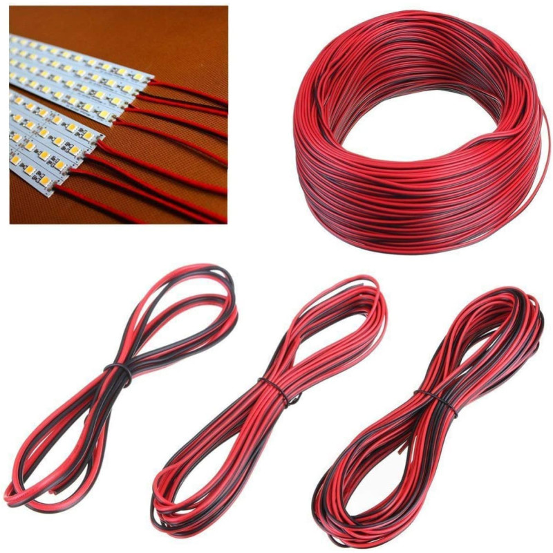 Abbasali 2Pin Extension Cable Wire Cord Cable 20M For Led Strips Black Red Professional Electrical Wire Electric Tape