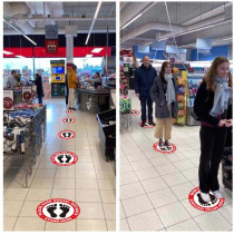 Charmcollection Stand Here Floor Sticker Covid 19 Coronavirus Safety Sign 10 Pack Red Pack Of 10