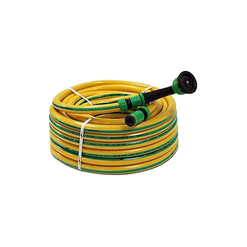 Abbasali Garden Water Hose Reinforced 3/4 Inch 25 Meter With Garden Shower And Reducers, Yellow