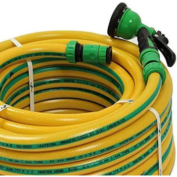 Abbasali Garden Water Hose Reinforced 3/4 Inch 25 Meter With Garden Shower And Reducers, Yellow