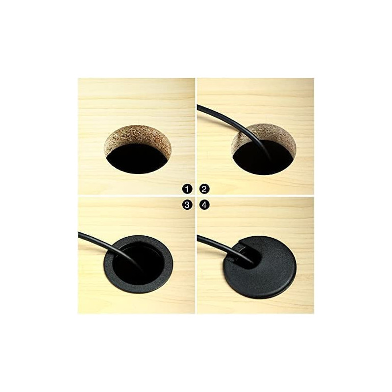 Abbasali 6Pcs Computer Desk Cable Hole Cover Plug Cap 2 Black Desk