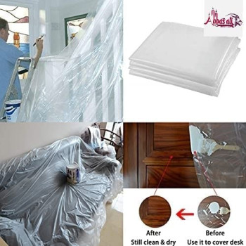 Abbasali Painters Polythene Sheet Plastic Drop Cloths Sheet Waterproof Anti Dust Furniture Cover 200G X 8 Meter