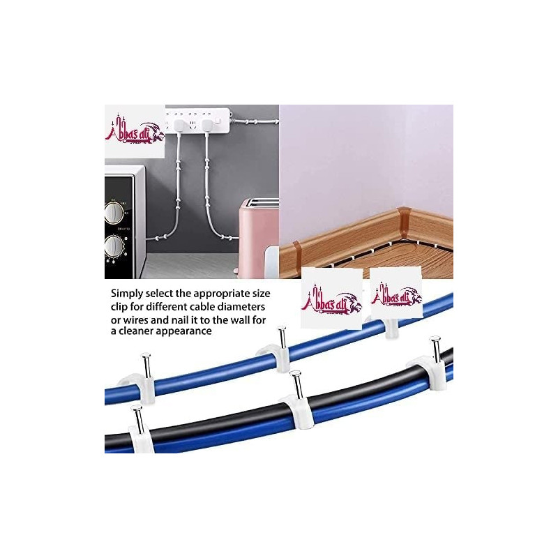 Abbasali Electrical Cable Wire Round Clips Steel Nails Tacks Holder White 16Mm 100Pcs