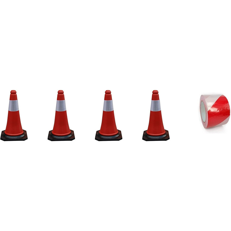 Abbasali 4Pcs Safety Cone 100Cm With Warning Tape 1Pc Red White