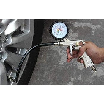 Abbasali Tire Pressure Gauge Gun With Air Duster Gun And 10 Meter Spiral Hose