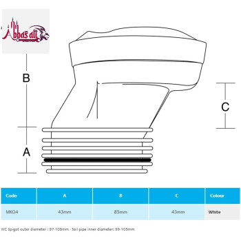 Abbasali High Quality Standard Wc Connector Toilet Pan Connector Offset 40 Mm
