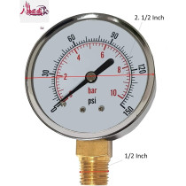 Abbasali High Quality Heavy Duty Pressure Gauge 2.1 2 Inch For Water Air Oil 10 Bar 150Psi