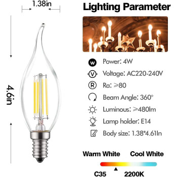Abbasali E14 Candle Bulb 2700K Soft Warm White Led Candle Bulbs 40W Equivalent Led Chandelier Bulb4W Pack Of 10
