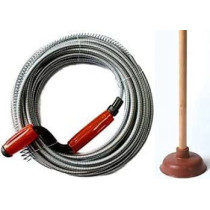 Abbasali Plastic Grip 5M Snake Spring Pipe Rod Sink Drain Cleaner Wire And Toilet Plunger With Wooden Handle