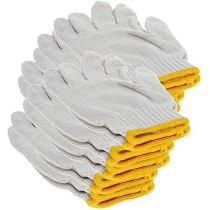 Abbasali Plain Gloves With Yellow Edge Washable Cotton Glove Protective Industrial Work Gloves 12 Pair