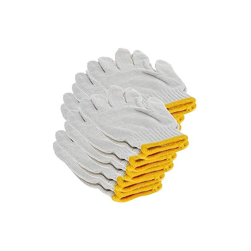 Abbasali Plain Gloves With Yellow Edge Washable Cotton Glove Protective Industrial Work Gloves 12 Pair