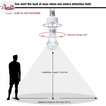 Abbasali E27 Motion Sensor Lamp Holder Pir Switch 360 Degrees Pir Plug Socket Led Bulb Light Sensor Lamp Holder 230Vac