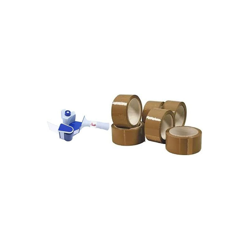Abbasali Tape Dispenser With 6Pcs Brown Tape For Packing Uses