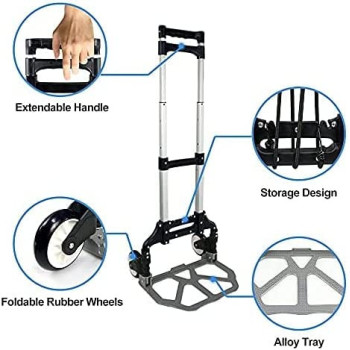 Abbasali Portable Folding Hand Truck Aluminium Luggage Trolley Cart And Dolly 175 Lbs Capacity With Black Bungee