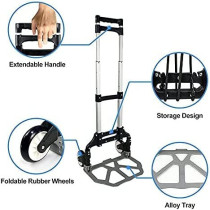 Abbasali Portable Folding Hand Truck Aluminium Luggage Trolley Cart And Dolly 175 Lbs Capacity With Black Bungee