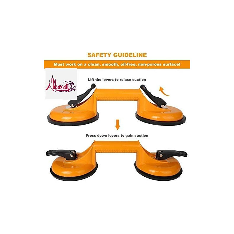 Abbasali Heavy Duty Suction Cup Aluminium Glass Lifter Sucker Pad Carrying Grabbing Tile Puller Gripper Pack Of 2 Double Pad