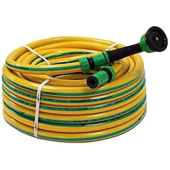 Abbasali Garden Water Hose Reinforced 3/4 Inch 50 Meter With Garden Shower And Reducers, Yellow