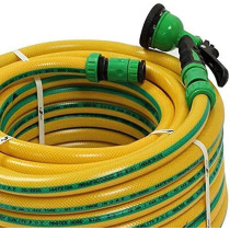 Abbasali Garden Water Hose Reinforced 3/4 Inch 50 Meter With Garden Shower And Reducers, Yellow