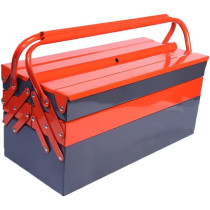 Abbasali 5 Compartment Double Handle Metal Tool Kit Box For Tools Tool Box For Home Company Workshop And Garage Orange And Grey