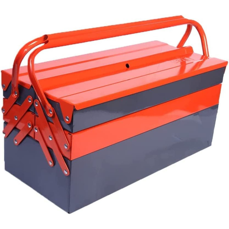 Abbasali 5 Compartment Double Handle Metal Tool Kit Box For Tools Tool Box For Home Company Workshop And Garage Orange And Grey