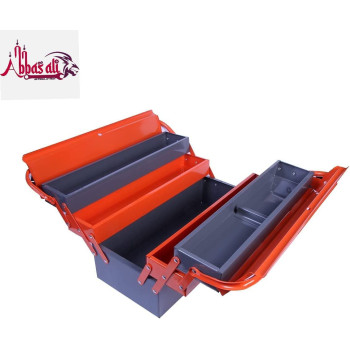 Abbasali 5 Compartment Double Handle Metal Tool Kit Box For Tools Tool Box For Home Company Workshop And Garage Orange And Grey