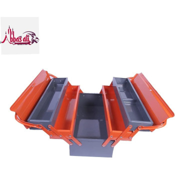 Abbasali 5 Compartment Double Handle Metal Tool Kit Box For Tools Tool Box For Home Company Workshop And Garage Orange And Grey