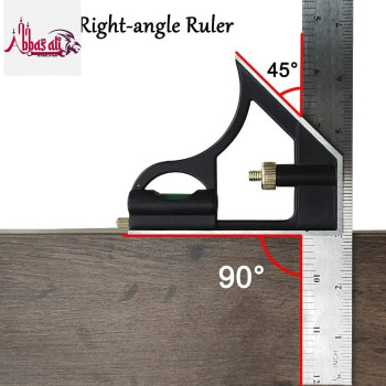 Abbasali Combination Square Tool High Precision Stainless Steel Scale Right With Bubble Level 300Mm 12 Inch