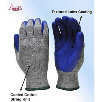Abbasali Rubber Latex Double Coated Work Gloves With Grip Gloves Heavy Duty Cotton Blend Blue Uni Size 1 Pair