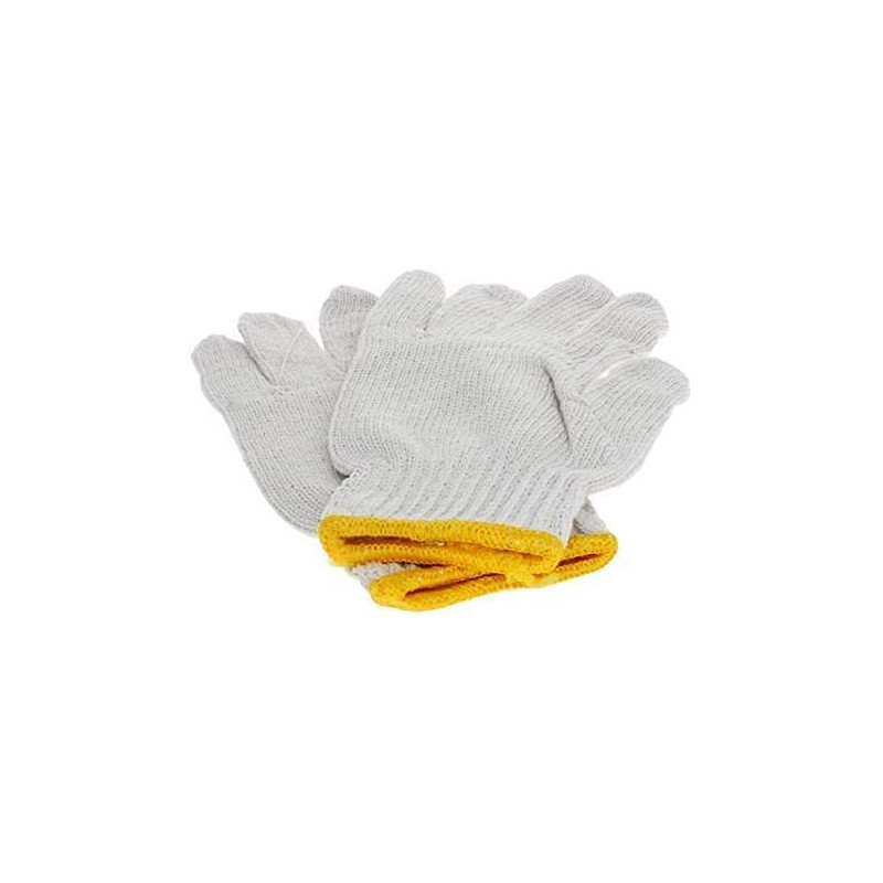 Abbasali Washable Cotton Plain Seamless Workwear Industrial Gloves White With Yellow Edge10 Pairs