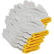 Abbasali Washable Cotton Plain Seamless Workwear Industrial Gloves White With Yellow Edge10 Pairs