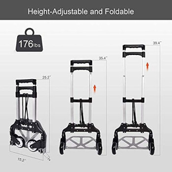 Abbasali Folding Hand Truck 180 Lb Capacity Heavy Duty Luggage Trolley Cart With Telescoping Handle And Rubber Wheels Black