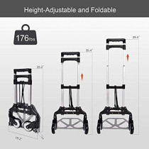 Abbasali Folding Hand Truck 180 Lb Capacity Heavy Duty Luggage Trolley Cart With Telescoping Handle And Rubber Wheels Black