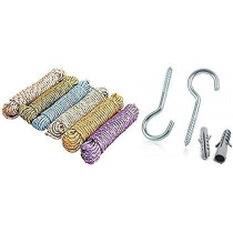 Abbasali Nylone Rope 10M With 2 Pieces Screw Hook For Laundry Camping And Other Commercial Purpose