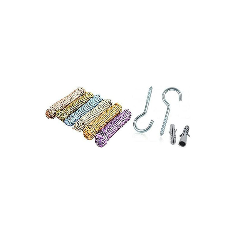 Abbasali Nylone Rope 10M With 2 Pieces Screw Hook For Laundry Camping And Other Commercial Purpose