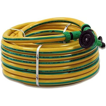 Abbasali Garden Water Hose Reinforced 1/2 Inch 50 Meter With Garden Shower And Reducers, Yellow