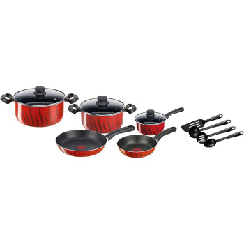 Tefal G6 Tempo Flame 12 Pcs Cooking Set Red Aluminium C3079282