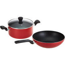 Tefal Super Cook Non Stick With Thermo Spot 12 Pcs Cooking Set, Red, Aluminium, B243SC85
