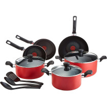 Tefal Super Cook Non Stick With Thermo Spot 12 Pcs Cooking Set, Red, Aluminium, B243SC85