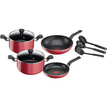 Tefal Super Cook Non Stick With Thermo Spot 9 Pcs Cooking Set, Red, Aluminium, B243S986