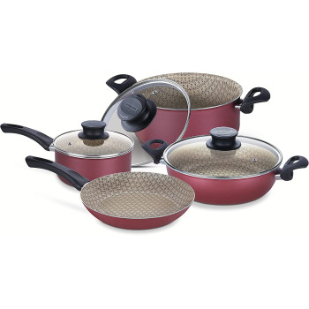 Tramontina Paris Line Red 7 Piece Cookware Set Large Frying Pan Casserole Dish Skillet Sauce Pan And Nylon Utensils.