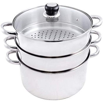Wilson Stainless Steel 3 Tier Steamer Capsule Bottom With Glass Lid 26 Cm Silver Jy174A26Cb