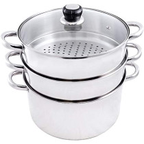 Wilson Stainless Steel 3 Tier Steamer Capsule Bottom With Glass Lid 26 Cm Silver Jy174A26Cb