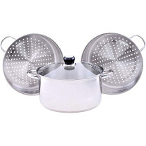 Wilson Stainless Steel 3 Tier Steamer Capsule Bottom With Glass Lid 26 Cm Silver Jy174A26Cb