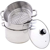 Wilson Stainless Steel 3 Tier Steamer Capsule Bottom With Glass Lid 26 Cm Silver Jy174A26Cb