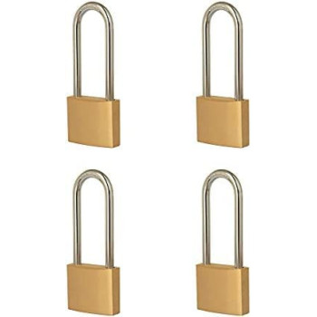 Abbasali 4 Pack Brass Locklong Shackle Padlock Keyed Alike With 1 9 16 40Mm Wide Lock Bodyoutdoor Weatherproof